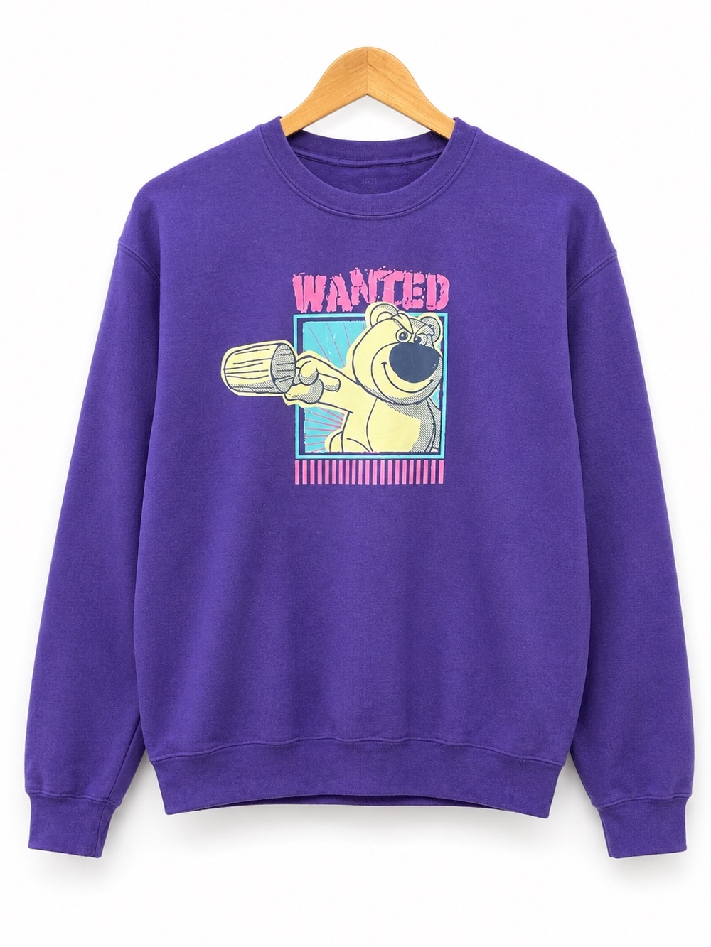 Disney Parks Toy Story Lotso Bear Wanted Poster Purple Crewneck Sweatshirt L